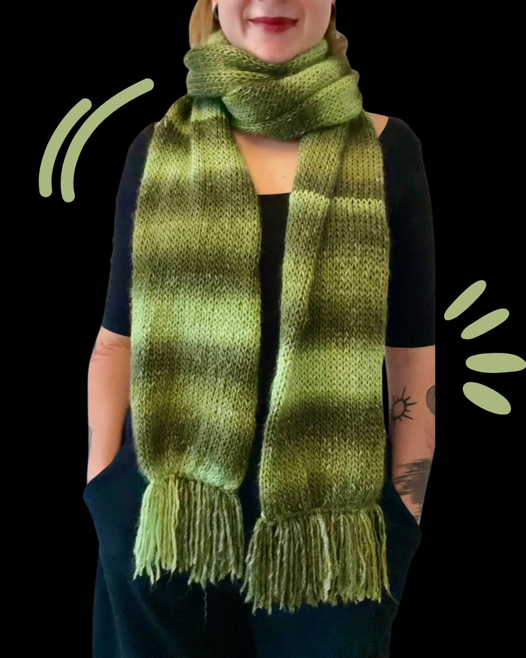 Zelený pletený šál